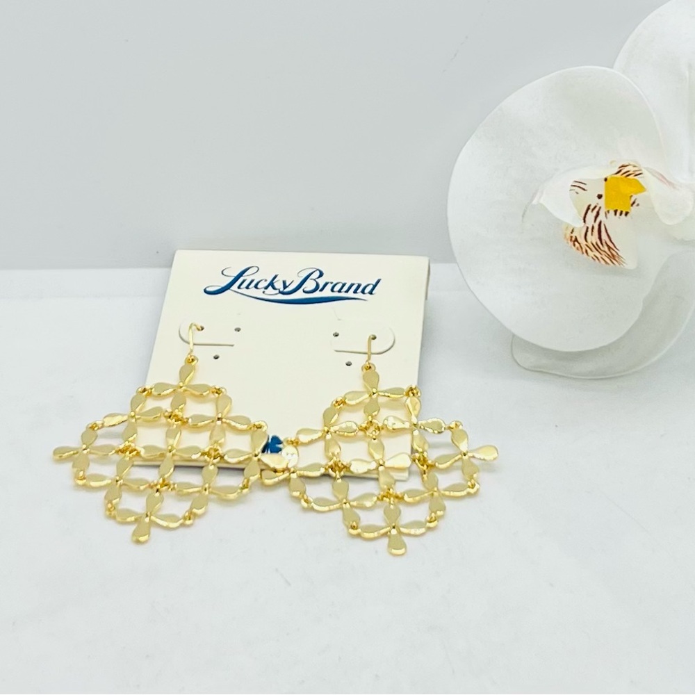 Lucky Brand Polished Gold Lattice Dangle Earrings